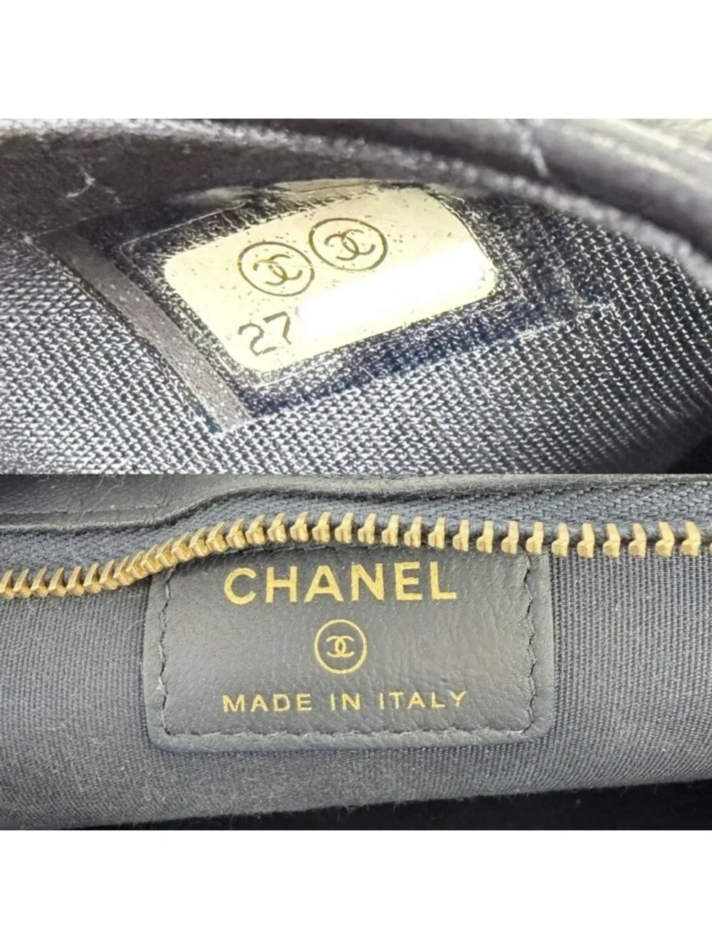 Chanel Shoulder Bag Quilted CC Logo Bag Crossbody Lambskin Navy Gold Silver